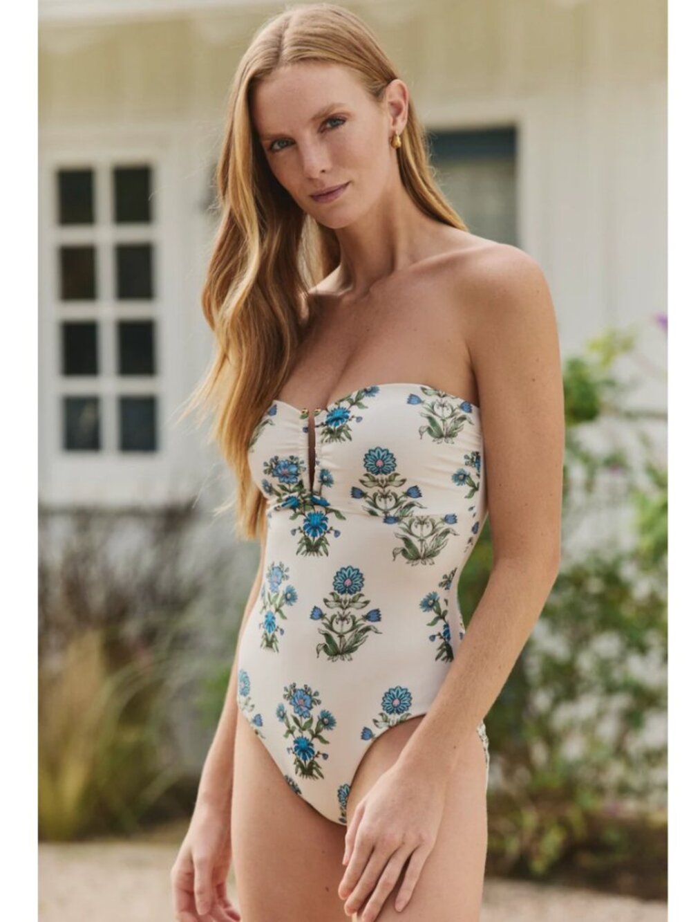 NWT Hermoza Maribelle Bathing Swim Suit Womens 6 White Blue One Piece Floral NEW